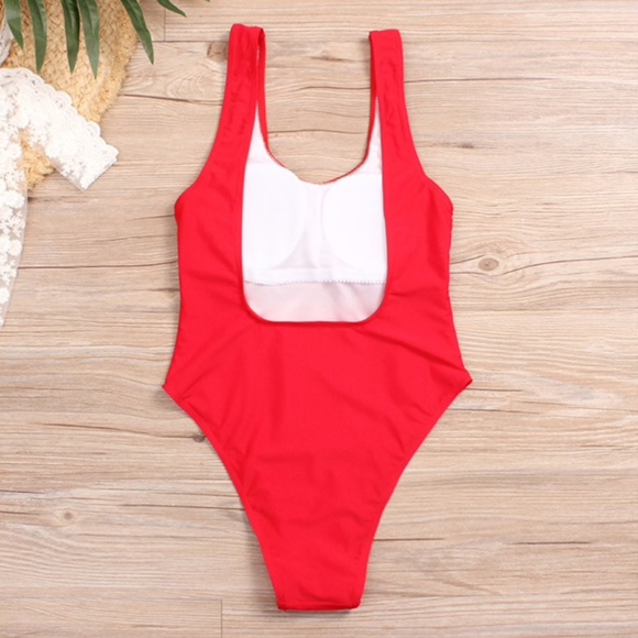 High Leg Bright Red Swimsuit Monokini One Piece - Picture 7 of 8